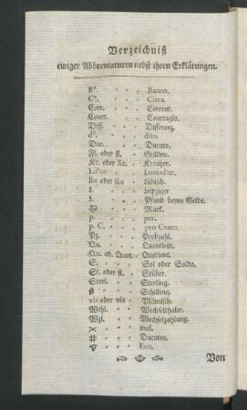 Verzeichniß einiger Abbreviaturen nebst ihren Erklärungen