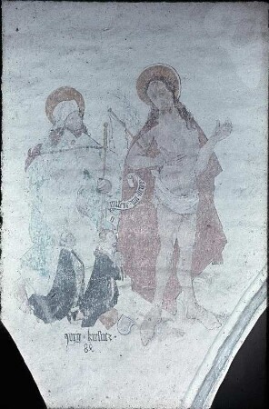 Christus als Schmerzensmann und heiliger Jakobus, darunter kniendes Stifterpaar