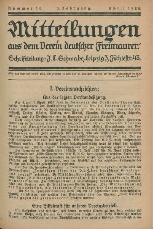 Nummer 15. 3. Jahrgang. April 1925.