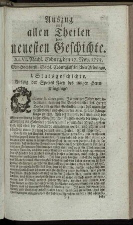XLVI. Nachlese. Coburg, den 17. Nov. 1753.
