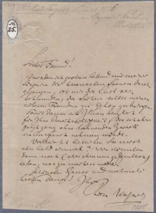 Richard Wagner (1813-1883) Autographen: Brief von Richard Wagner an Theodor Kirchner, Winterthur - BSB Autogr.Cim. Wagner, Richard.60