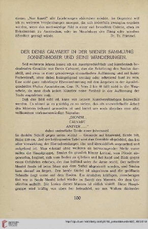 1: Der Denis Calvaert in der Wiener Sammlung Sonnenmoser und seine Wanderungen
