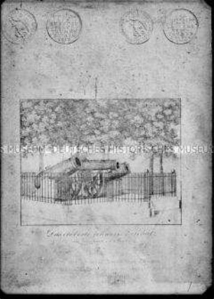 Darstellung von Gedenkmünzen und Geschützen aus der "Geschichte des Geschlechts von Thümen"