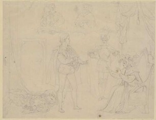 Zu Shakespeares "Hamlet", Blatt 10, 3. Akt, 4. Szene: Hamlet, seine Mutter, der getötete Polonius und der Geist (andere Fassung)