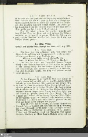 XIV. Titul. Weißet die Jahres-Verzeichnüße von Anno 1621 biß 1630