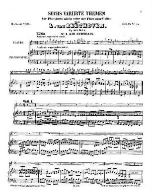 Beethoven's Werke, 114 = Serie 14: Für Pianoforte und Blasinstrumente. 6 Themen für Pianoforte und Flöte oder Violine (ad libitum) : op. 105 ; Heft 2