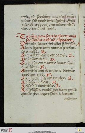 Tabula præsentis Sermonis secundum ordinem Alphabeti.