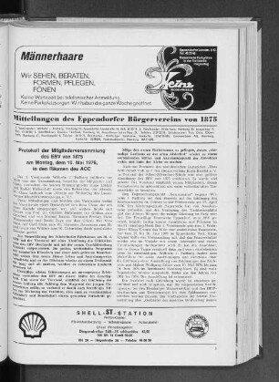Protokoll der Mitgliederversammlung des EBV von 1875 am Montag, dem 10. Mai 1976, in den Räumen des ACC