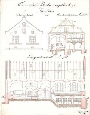 Reiffenstuel, Michael; Landshut (Bayern); Neumaier`sches Bierbrauereigebäude - Ansicht, Querschnitt, Längsschnitt