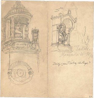 Thiersch, August ; München; Grabstein Liebig, Projekt - Ansicht, Perspektiven