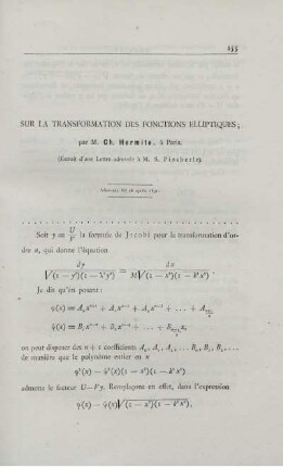 Sur la transformation des fonctions elliptiques.