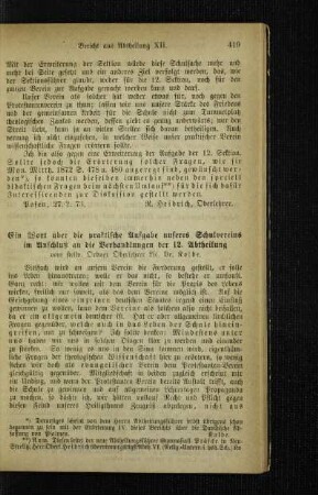 ¬Ein¬ Wort über die praktische Aufgabe unseres Schulvereins im Anschluß an die Verhandlungen der 12. Abtheilung