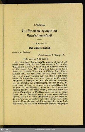 I. Abteilung. Die Grundbedingungen der Unterhaltungskunst