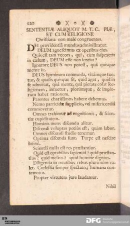 Sententiae Aliquot M.T.C. Plae [...].