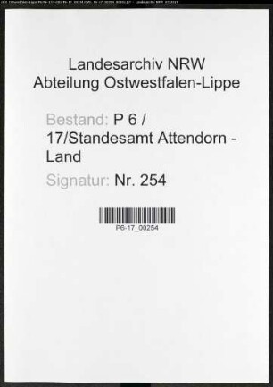 Sterberegister Standesamt Attendorn-Land