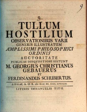 Tullum Hostilium Observationibus Varii Generis Illustratum