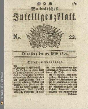 No. 22. Dienstag den 29 May 1804