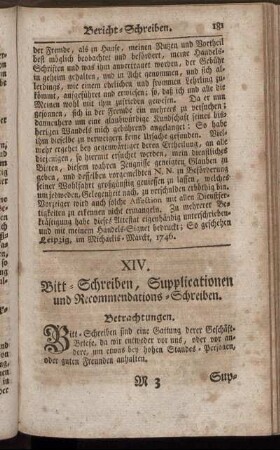 XIV. Bitt-Schreiben, Supplicationen und Recommendations-Schreiben.