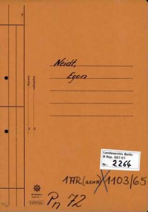 Personenheft Egon Neidt (*17.10.1897), Kriminalsekretär