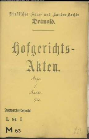 Meier, Hermann Bernd zu Detmold gegen Balcke modo Sielemann zu Pottenhausen - Schuldforderung