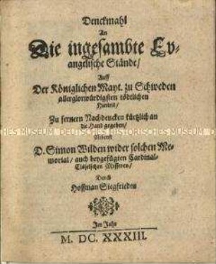 Mahnung an die Protestantischen Stände nach dem Tod Karl Gustav II. von Schweden