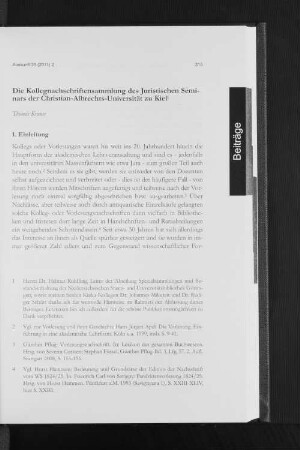 Die Kollegnachschriftensammlung des Juristischen Seminars der Christian-Albrechts-Universität zu Kiel