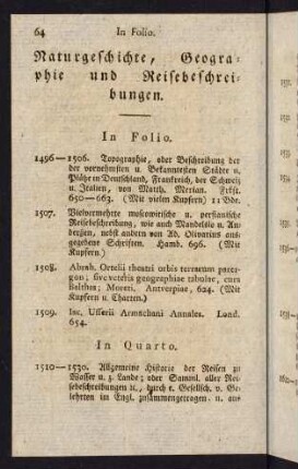 Naturgeschichte, Geographie und Reisebeschreibungen