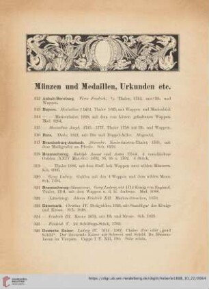 Münzen und Medaillen, Urkunden etc (Nr. 312 - 347)