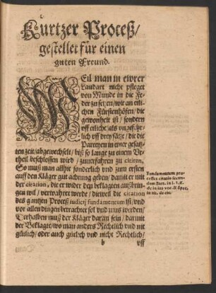 Kurtzer Proceß/ gestellet für einen guten Freund.