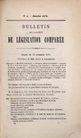 Bulletin de la Société de Législation Comparée, 7. 1877/78 (1878)