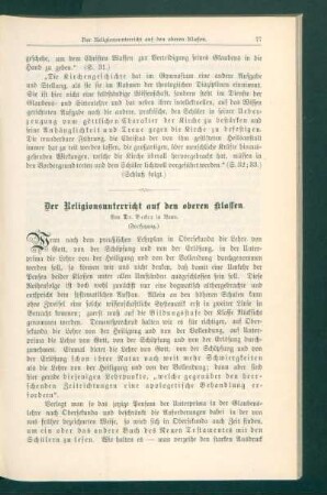 ¬Der¬ Religionsunterricht auf den oberen Klassen : (Fortsetzung)