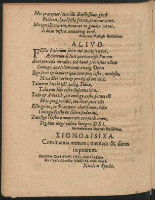 Chronodisicha. Continentia annum, mensem & diem nuptiarum.