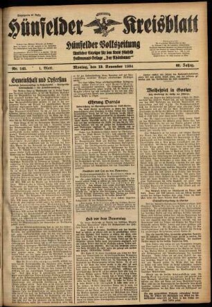 Erste Ausgabe vom Montag, den 19. November 1934.