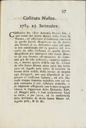Costituto Nostro. 1789. 25. Settembre.