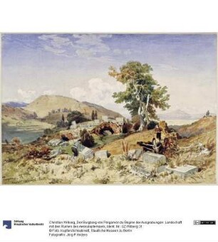 Der Burgberg von Pergamon zu Beginn der Ausgrabungen: Landschaft mit den Ruinen des Aeskulaptempels