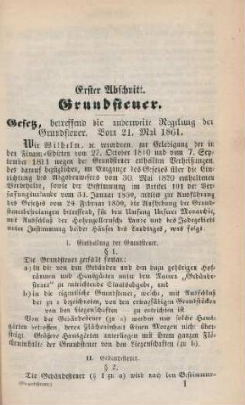 Gesetz, betreffend die anderweite Regelung der Grundsteuer. Vom 21. Mai 1861.