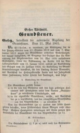 Gesetz, betreffend die anderweite Regelung der Grundsteuer. Vom 21. Mai 1861.