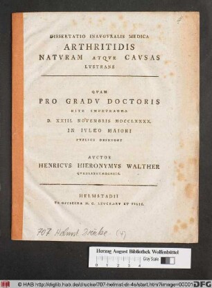 Dissertatio Inavguralis Medica Arthritidis Naturam Atqve Cavsas Lvstrans