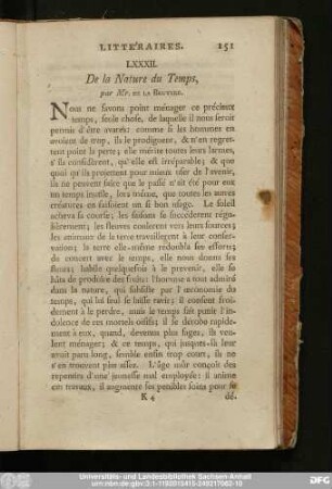 LXXXII. De la Nature du Temps, par Mr. De La Bruyere.