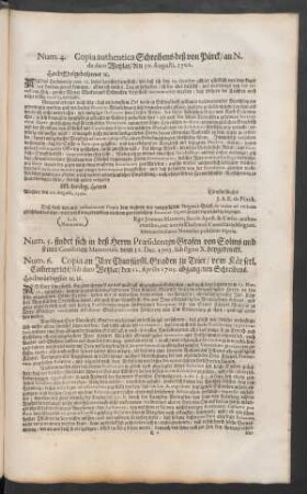 Num. 6. Copia an Ihre Churfürstl. Gnaden zu Trier / vom Käyserl. Cam[m]ergericht/ sub dato Wetzlar/ den 12. Aprilis 1702. abgangenen Schreibens