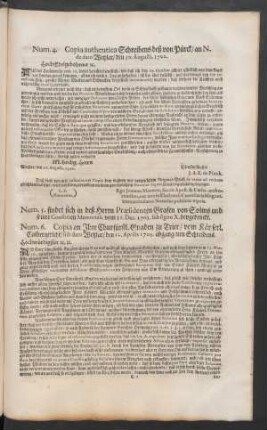 Num. 6. Copia an Ihre Churfürstl. Gnaden zu Trier / vom Käyserl. Cam[m]ergericht/ sub dato Wetzlar/ den 12. Aprilis 1702. abgangenen Schreibens