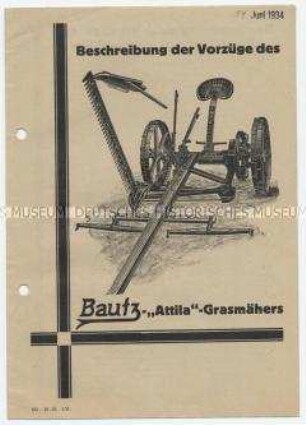 Beschreibung der Vorzüge des Bautz-"Attila"-Grasmähers