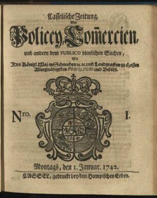 Nro. I, Montags, den 1. Januar 1742