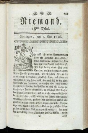 18tes Blat. Göttingen, den 1. Mai 1756.