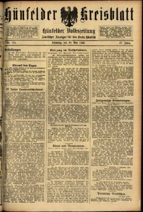 Ausgabe vom Dienstag, den 30. Mai 1922.