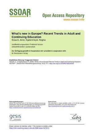 What's new in Europe? Recent Trends in Adult and Continuing Education