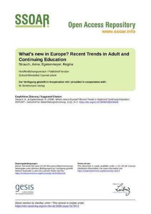 What's new in Europe? Recent Trends in Adult and Continuing Education