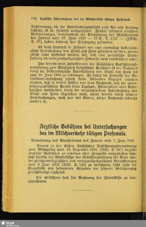 Ärztliche Gebühren bei Untersuchungen des im Milchverkehr tätigen Personals