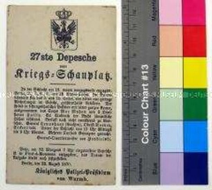 Gedruckte Kriegsdepesche vom Königlichen Polizei-Präsidium über die Schlacht von Gravelotte am 18.8.1870 während des Deutsch-Französischen Krieges