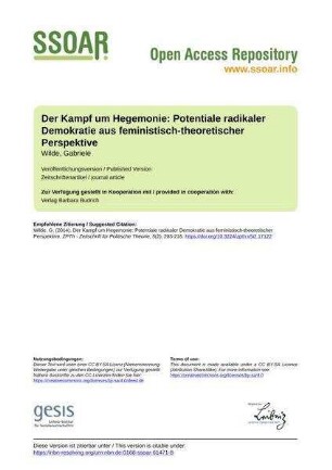 Der Kampf um Hegemonie: Potentiale radikaler Demokratie aus feministisch-theoretischer Perspektive